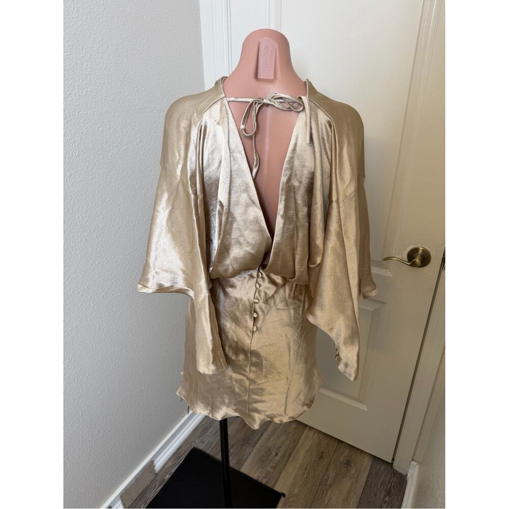 ASOS Shimmery Champagne Satin Mini Dress Sz 2 - Picture 3 of 6